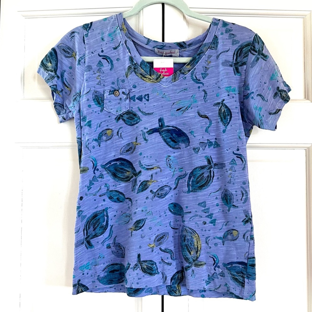 Fresh Produce Float Fish Heritage Logo Pocket Tee Periwinkle Blue